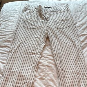 Tru Luxe linen White and Tan Striped Trousers